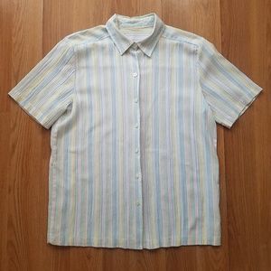 Rainbow Striped Flower Button Down Blouse